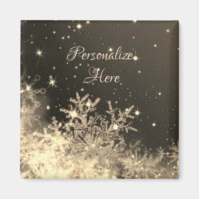 Snowflake sparkle brown gold cream winter magnet (Front)