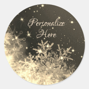 Snowflake sparkle gold cream elegant  classic round sticker
