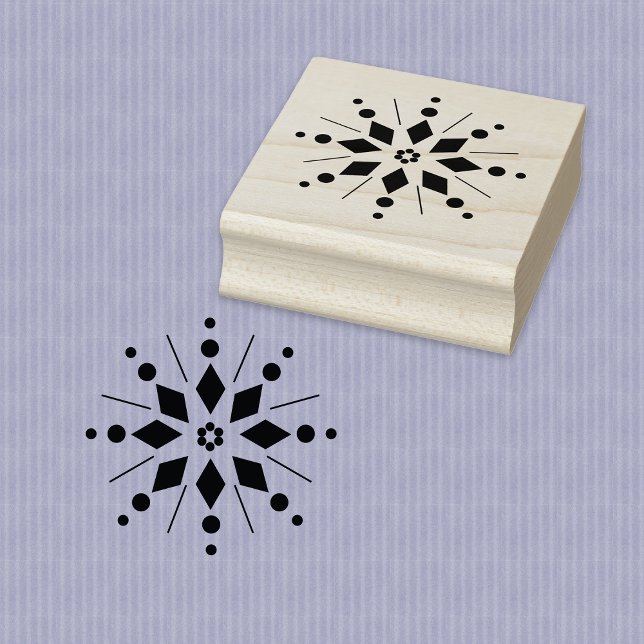Snowflake Starburst Wood Art Stamp (Wood Stamp with Starburst Snowflake Design.)