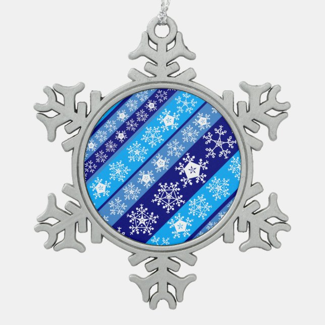 Snowflake Stripes Blue Pewter Christmas Ornament (Front)