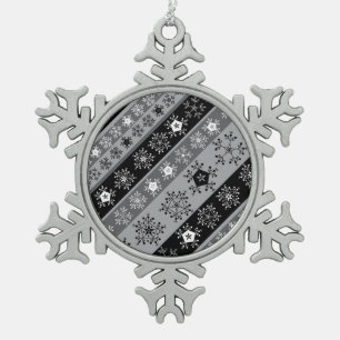 Snowflake Stripes Grey Snowflake Pewter Christmas Ornament