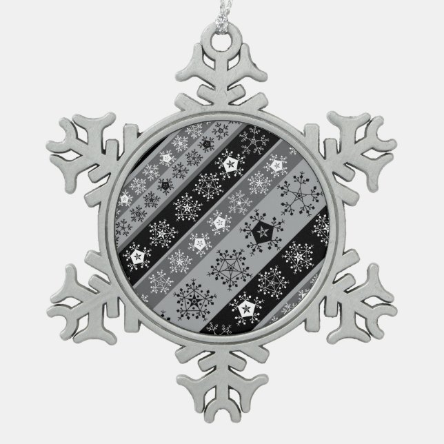 Snowflake Stripes Grey Snowflake Pewter Christmas Ornament (Front)