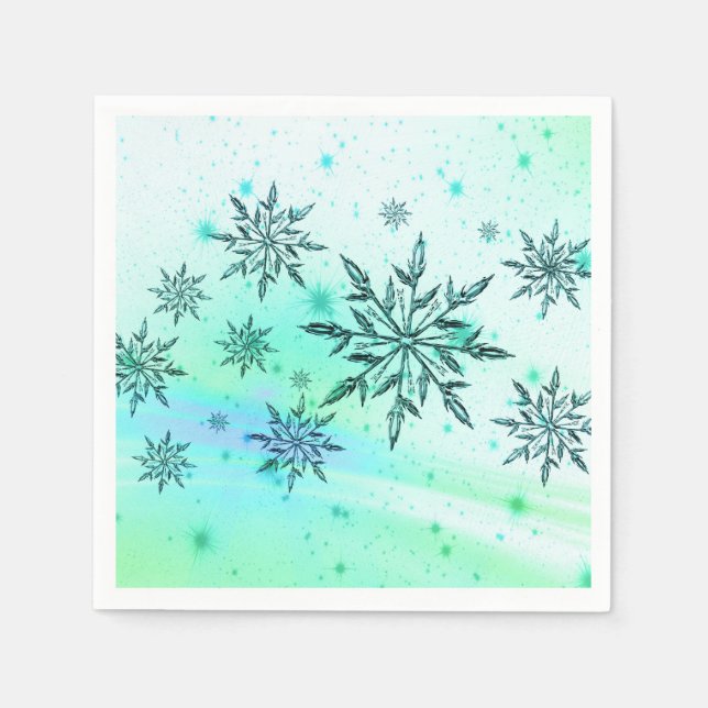 Snowflake swirl blue green teal cute napkin (Front)