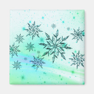 Snowflake swirl teal blue white magnet