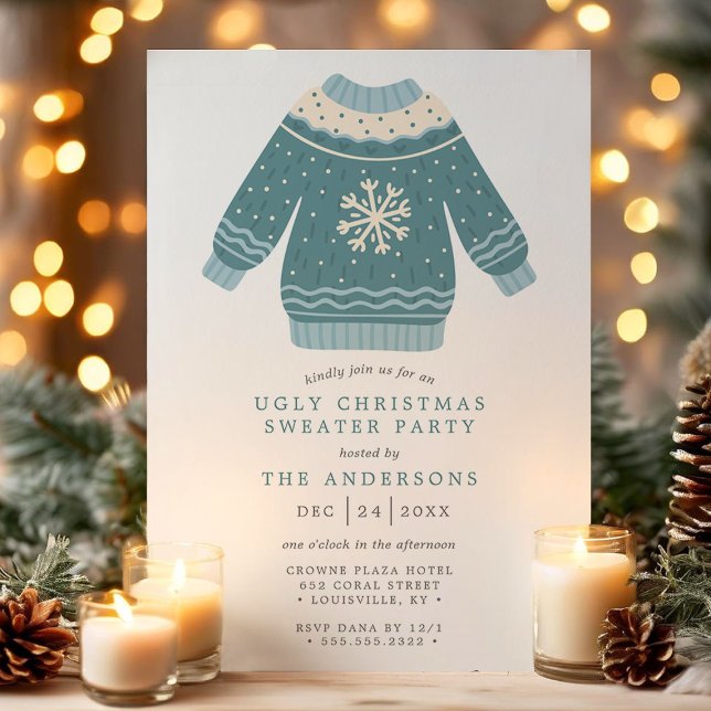 Snowflake Tacky Ugly Christmas Sweater Party Invitation (Creator Uploaded)