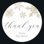 Snowflake Thank You Favour Classic Round Sticker<br><div class="desc">Thank you Favour Label featuring snowflakes. Customise with your text for a baby or bridal shower or your next event.</div>