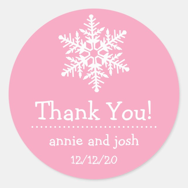 Snowflake Thank You Labels (Pink) (Front)
