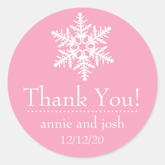 Snowflake Thank You Labels (Pink) (Front)