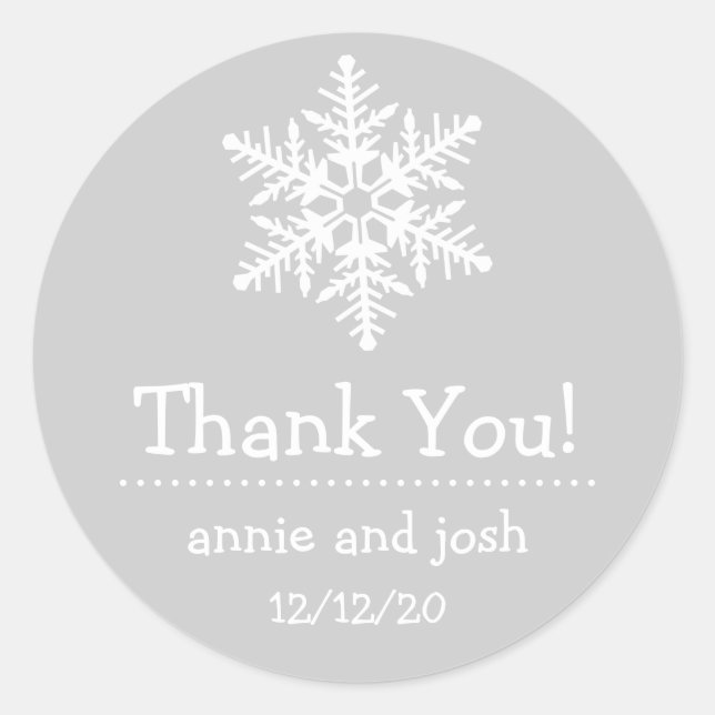 Snowflake Thank You Labels (Silver Grey / White) (Front)