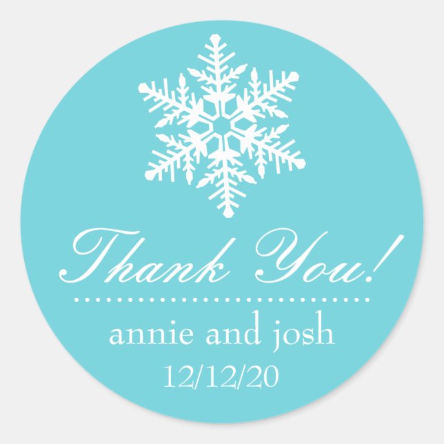 Snowflake Thank You Labels (Teal) (Front)