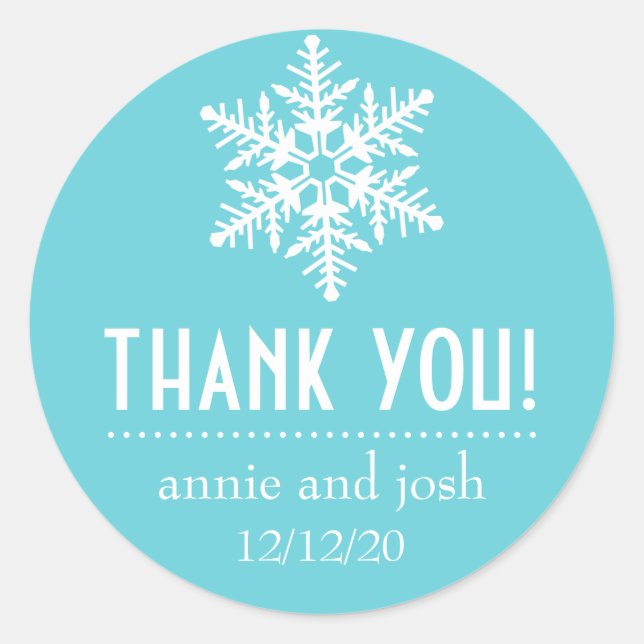 Snowflake Thank You Labels (Teal) (Front)