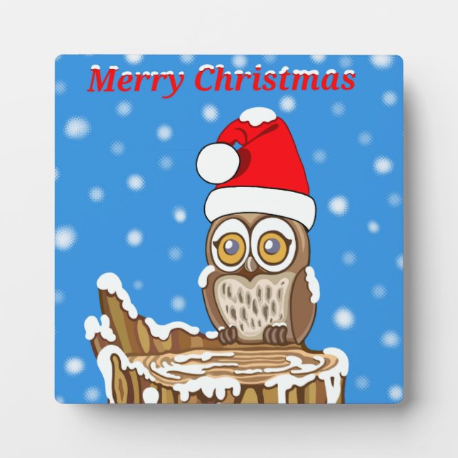 Snowflake the Owl at Christmas Plaque (Front)