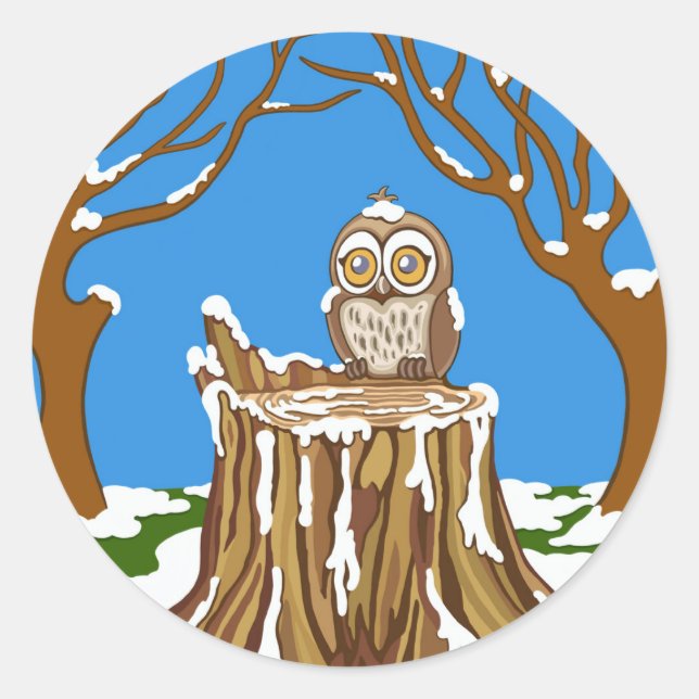 Snowflake the Owl Classic Round Sticker (Front)