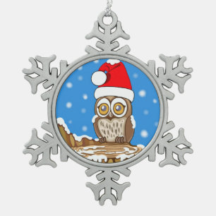 Snowflake the Owl Pewter Christmas Ornament