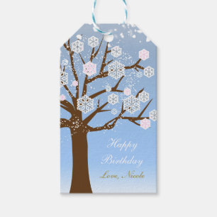 Snowflake Tree Winter Wonderland Pink Gift Tag