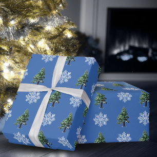 Snowflake Tree with Snow Christmas Holiday Wrapping Paper