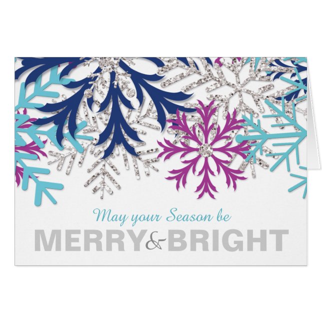 Snowflake Turquoise Navy Orchid Silver Holiday (Front Horizontal)