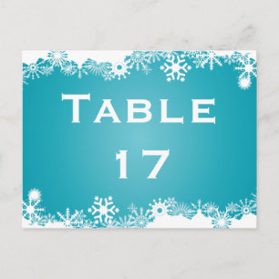 Snowflake turquoise winter wedding table number postcard