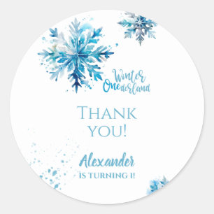 Snowflake Watercolor Blue Winter ONEderland Classic Round Sticker
