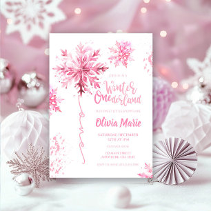 Snowflake Watercolor Winter ONEderland Birthday Invitation