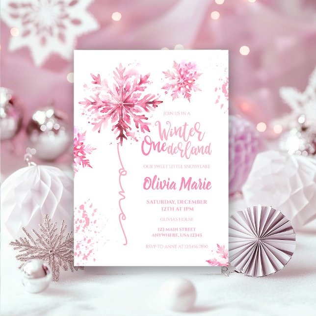 Snowflake Watercolor Winter ONEderland Birthday Invitation (Creator Uploaded)