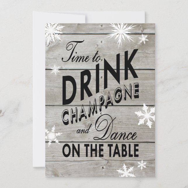 Snowflake Wedding Invite Time to Drink Champagne (Front)