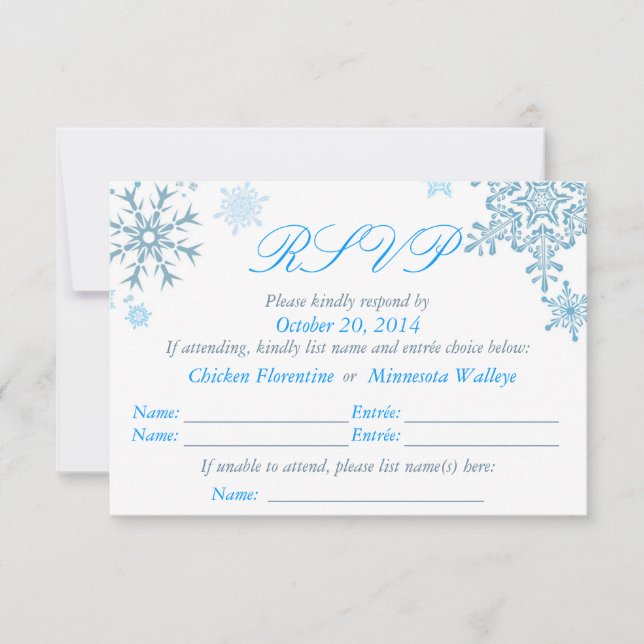 Snowflake Wedding RSVP Card (Malibu Silver) (Front)