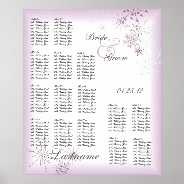 Snowflake Wedding Seating Chart Light Purple (Front)