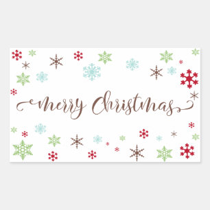 Snowflake Whimsy Merry Christmas Brown Typography Rectangular Sticker