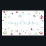 Snowflake Whimsy Merry Christmas, Robin's Egg Blue Rectangular Sticker<br><div class="desc">Send your Christmas greetings with style! Using a fresh, modern palette with a retro vibe, this whimsical design was created for those who enjoy trends but appreciate a unique flavour. The words "Merry Christmas" are rendered in a swirling calligraphy font, in robin's egg blue. Around the words are snowflakes in...</div>