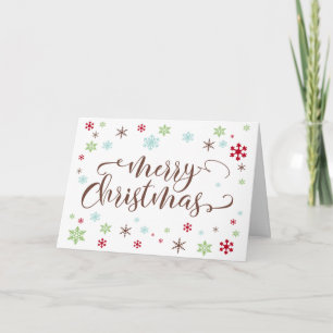 Snowflake Whimsy, Warm Brown Merry Christmas Type Holiday Card