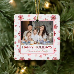 Snowflake White 2 Photos Happy Holidays Family  Ceramic Ornament
