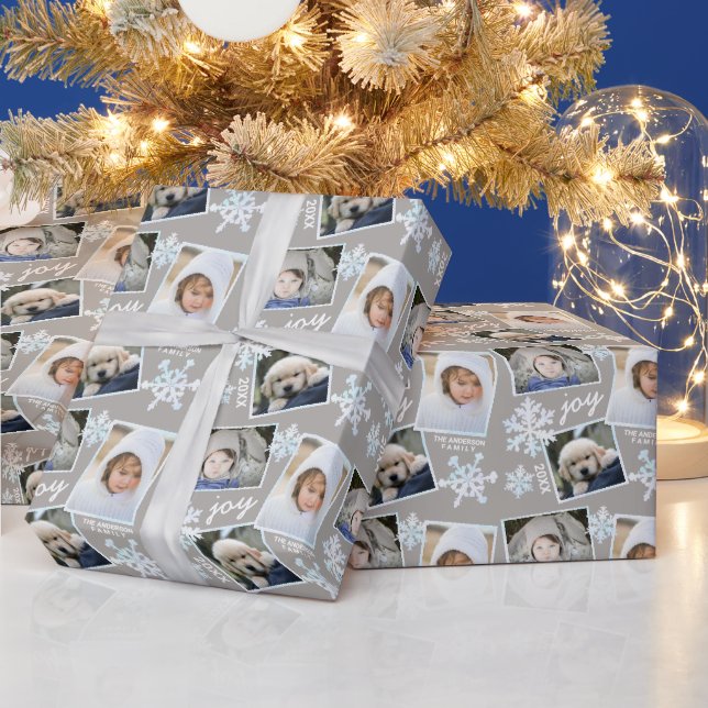 Snowflake White Opal Elegant Christmas 3 Photo Wrapping Paper (Holidays)