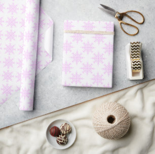 Snowflake White Pink Pastel Christmas Holiday Wrapping Paper
