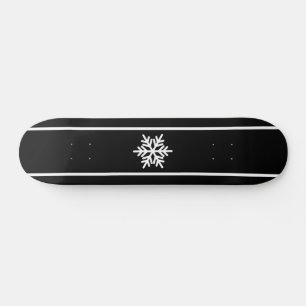 Snowflake White Racing Stripes On Modern Black Skateboard