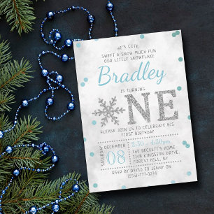 Snowflake Winter 1st Birthday Invitation