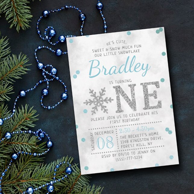 Snowflake Winter 1st Birthday Invitation (Creator Uploaded)