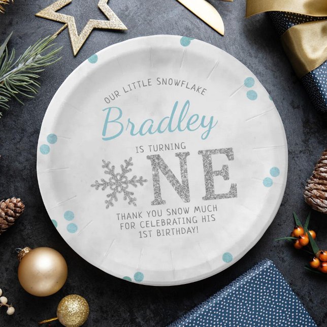 Snowflake Winter 1st Birthday Paper Plate (Creator Uploaded)