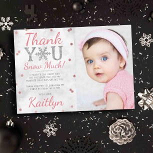 Snowflake Winter 1st Birthday Photo Thank You Card