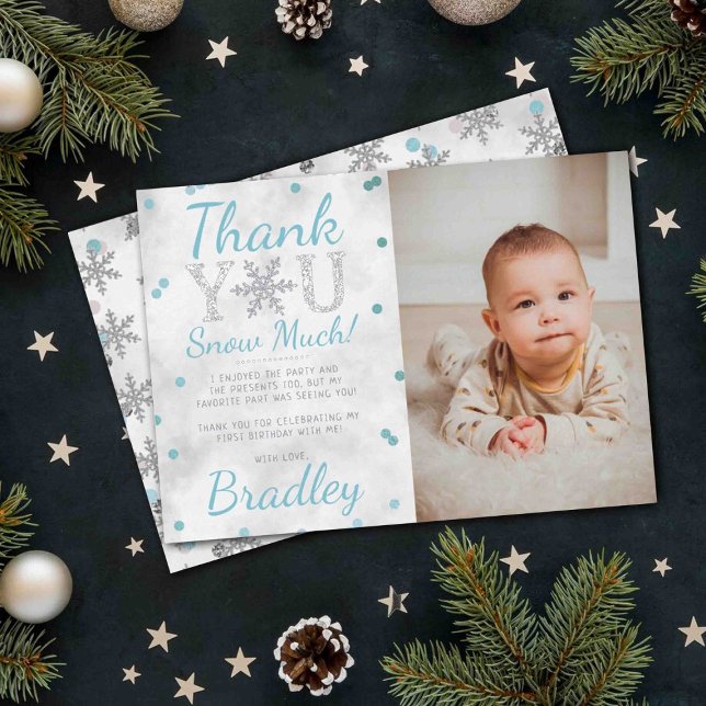 Snowflake Winter 1st Birthday Thank You Foil Cards (Creator Uploaded)