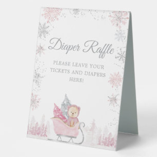 Snowflake Winter Baby Shower Diaper Raffle Sign