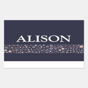 Snowflake winter blue white and pink name text rectangular sticker