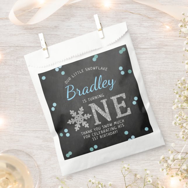 Snowflake Winter Chalkboard 1st Birthday Favour Bag (Clipped)