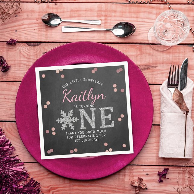 Snowflake Winter Chalkboard 1st Birthday Napkin (Creator Uploaded)