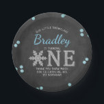 Snowflake Winter Chalkboard 1st Birthday Paper Plate<br><div class="desc">Celebrate in style with these fun and modern 1st birthday party paper plates. The design is easy to personalise with your own wording and your family and friends will be thrilled when they see these fabulous paper plates. Matching party items can be found in the collection.</div>