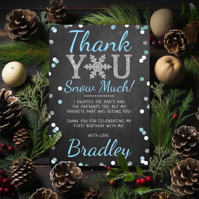 Snowflake Winter Chalkboard 1st Birthday Thank You Card (Creator Uploaded)