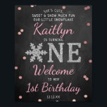 Snowflake Winter Chalkboard 1st Birthday Welcome Poster<br><div class="desc">Celebrate in style with this trendy birthday 1st welcome sign. The design is easy to personalise with your own wording and your family and friends will be thrilled when they see this fabulous party sign. Matching party items can be found in the collection.</div>