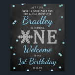 Snowflake Winter Chalkboard 1st Birthday Welcome Poster<br><div class="desc">Celebrate in style with this trendy birthday 1st welcome sign. The design is easy to personalise with your own wording and your family and friends will be thrilled when they see this fabulous party sign. Matching party items can be found in the collection.</div>