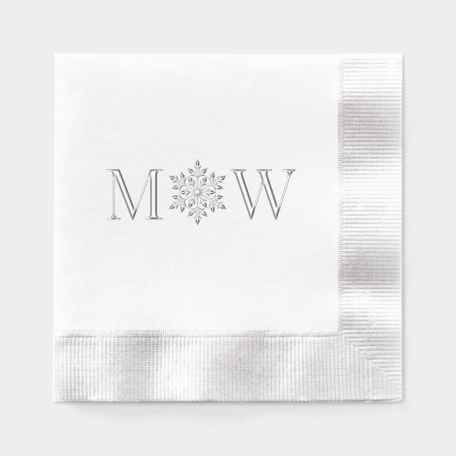 Snowflake Winter Couple Wedding 2 Initial Monogram Foil Napkins (Front)