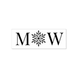 Snowflake Winter Couple Wedding 2 Initial Monogram Self-inking Stamp
